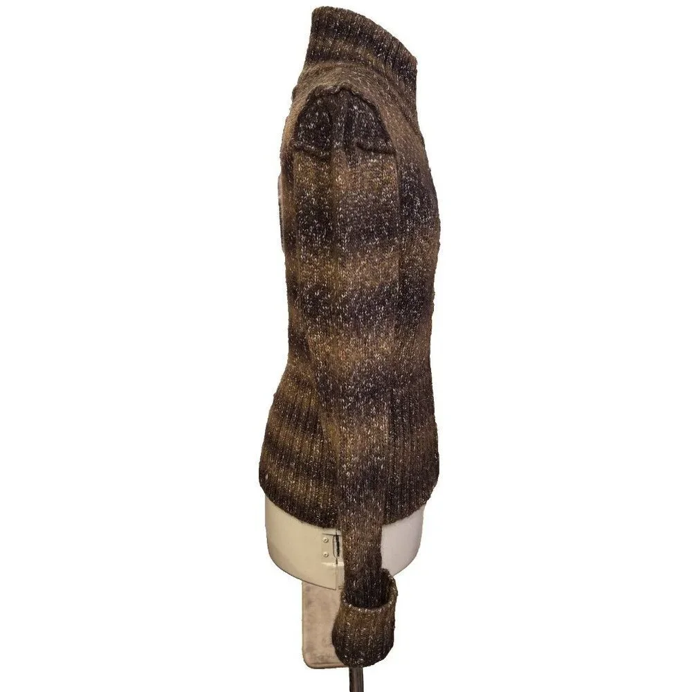 ADRIENNE VITTADINI Wool Blend Cardigan‎ Zip Up Sweater Medium Brown Multicolor